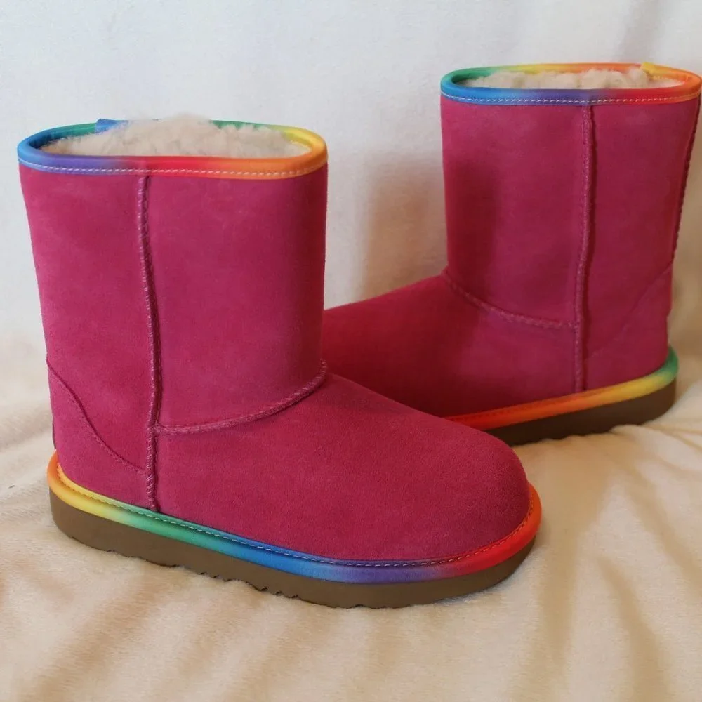 NIB UGG CLASSIC SHORT FUSCHIA PINK SUEDE YOUTH 5 6‎ WOMEN'S 7 8 BOOTS
